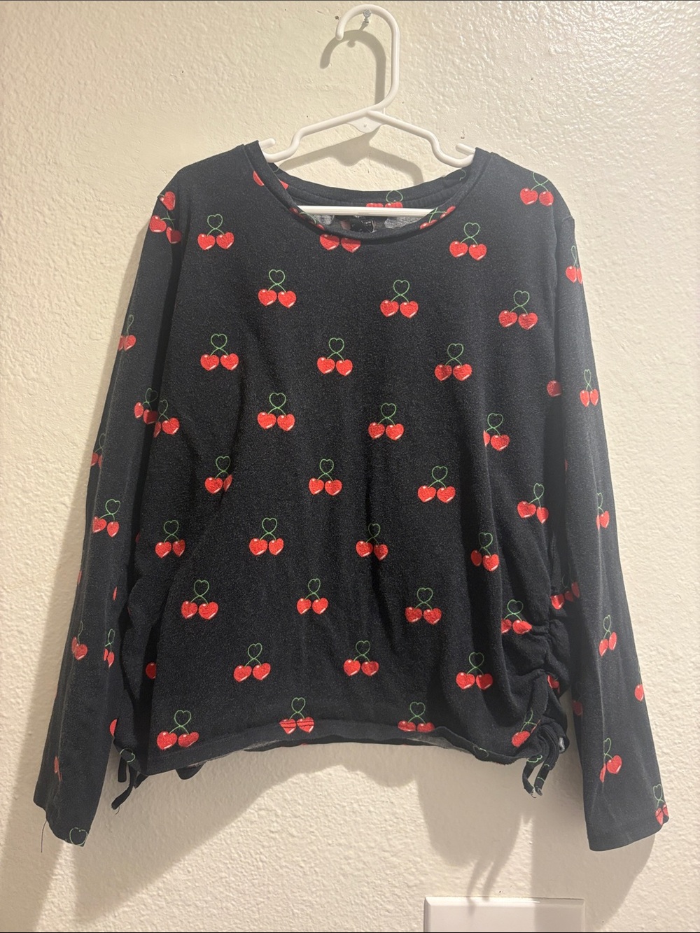 Heart Cherry Print Long-Sleeve Top